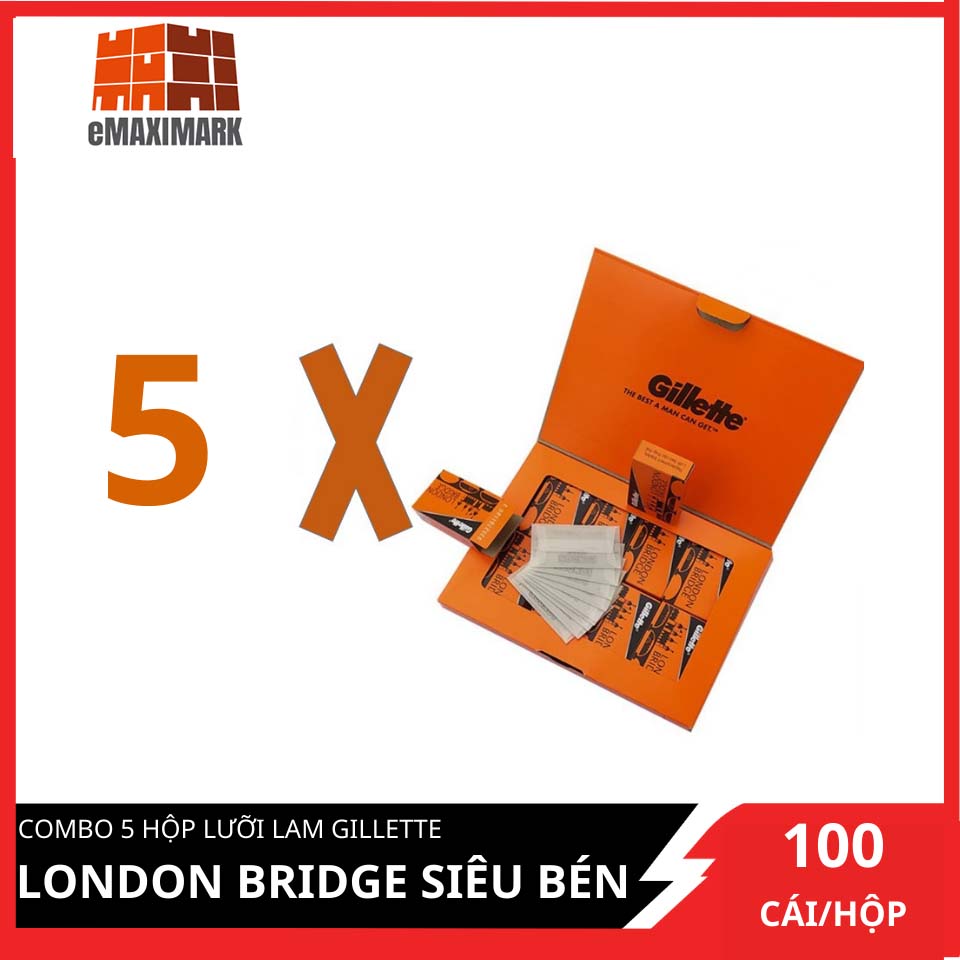 Combo 5 hộp lưỡi lam Gillette London Bridge (Cam) siêu bén dành cho Barbershop 100 cái/hộpX5