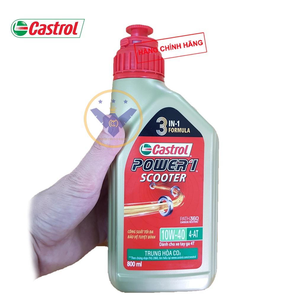 COMBO 2 chai Dầu nhớt xe máy tay ga cao cấp tổng hợp Castrol. Power 1 Scooter 10W40 lon 800ml