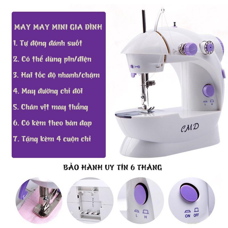 Máy May Mini Đa Năng Có Vắt Sổ , Máy Khâu Gia Đình Tặng Kèm Bàn Đạp Chân