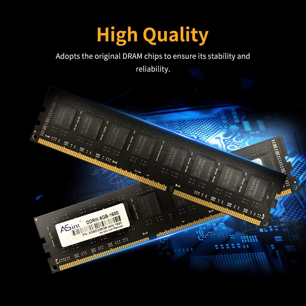 ASint LO-DDR3-1600-8GB Desktop Memory DDR3 1600MHz PC RAM 240Pin Low Power Consumption 8GB