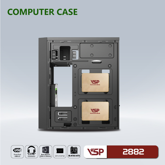 Vỏ máy tính Case VSP 2882 (M-ATX, I-ATX) - Hàng chính hãng TECH VISION phân phối