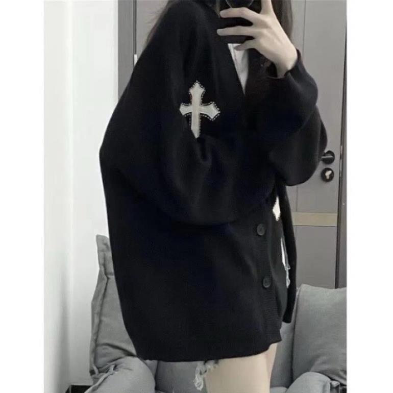 Áo Khoác Cardigan Dệt Kim Thánh Giá Unisex Tay Bồng️Áo Khoác Chữ Thập Mới