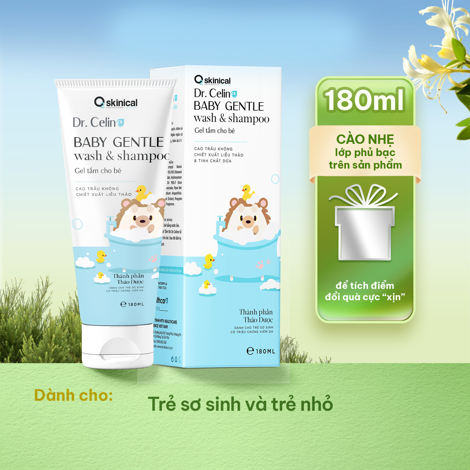 Gel Tắm gội cho bé O2 Skinical Dr. Celine Baby Gentle Wash&amp;Shampoo 180ml