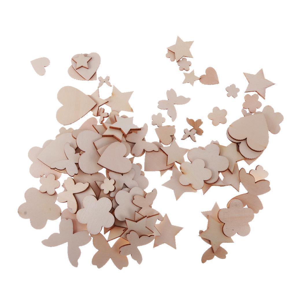 200x MDF Wooden Shape Craft Embellishments Wood Craft Art Star Flower Heart