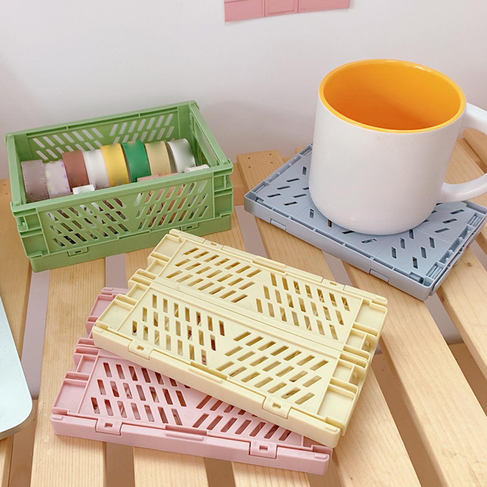 2x Folding Storage Basket Storage Crate with Handle for Bedroom Desk Green