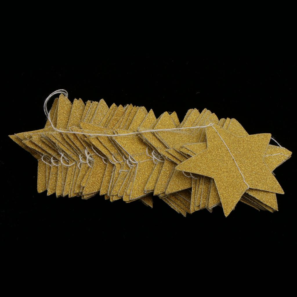 Golden Glitter Star Bunting Banner Garland Party Outdoor Decor