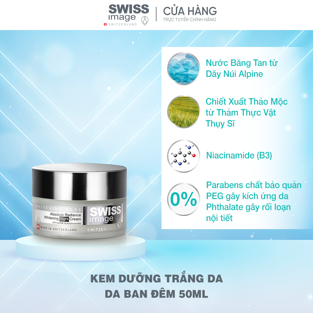 Bộ đôi dưỡng trắng da Swiss Image tinh chất và kem dưỡng trắng da ban đêm hỗ trợ giảm tàn nhang phục hồi da xỉn màu