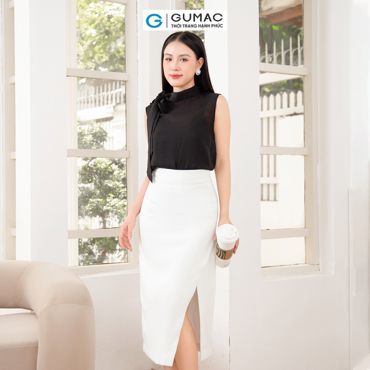 Áo kiểu thắt nơ  thời trang GUMAC AD10025