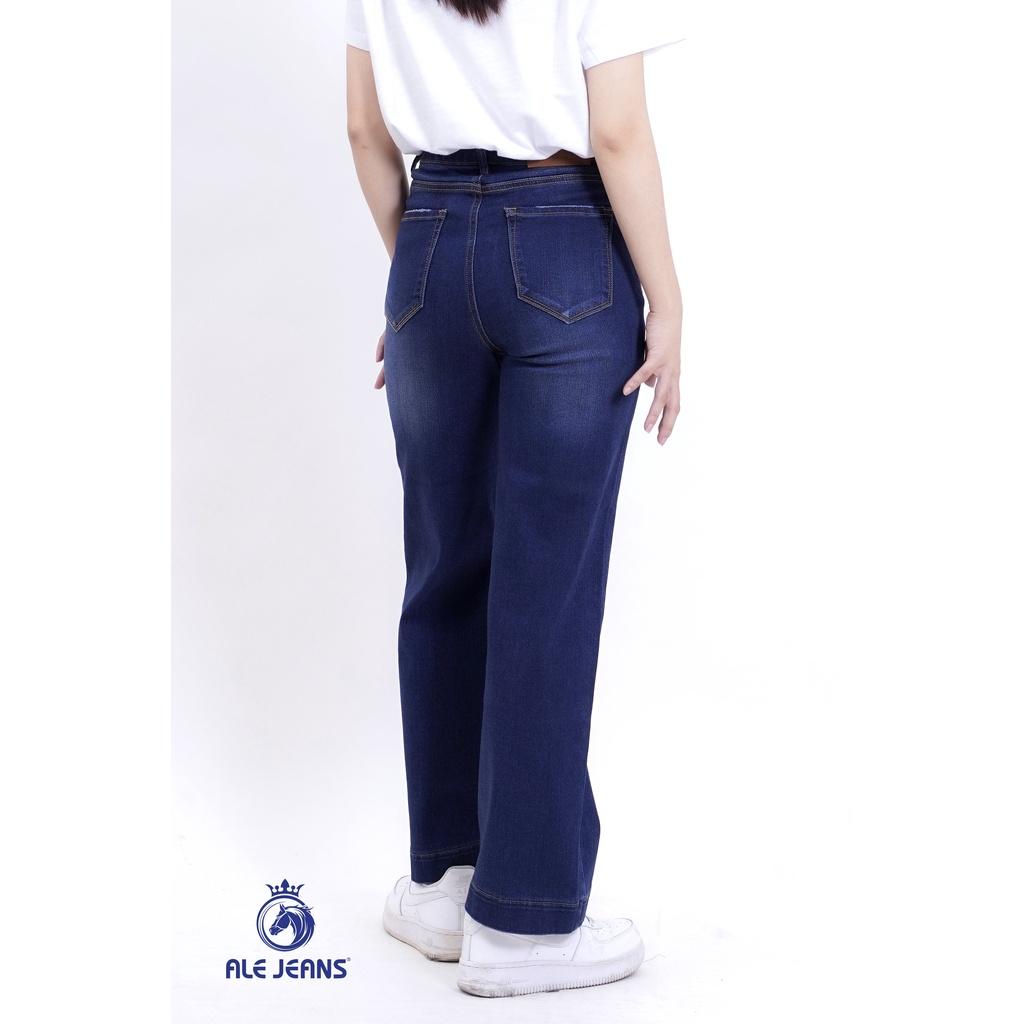 Quần Jeans Nữ Ống rộng  WWID004D ALE JEANS - Xanh đậm may lai