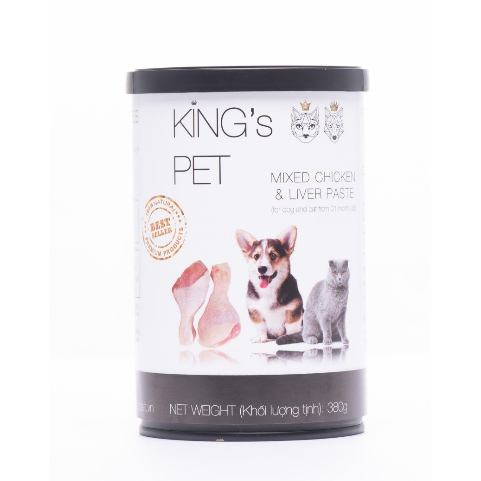 PATE HỖN HỢP GÀ KING’S PET LON 380G THỨC ĂN CHO CHÓ MÈO