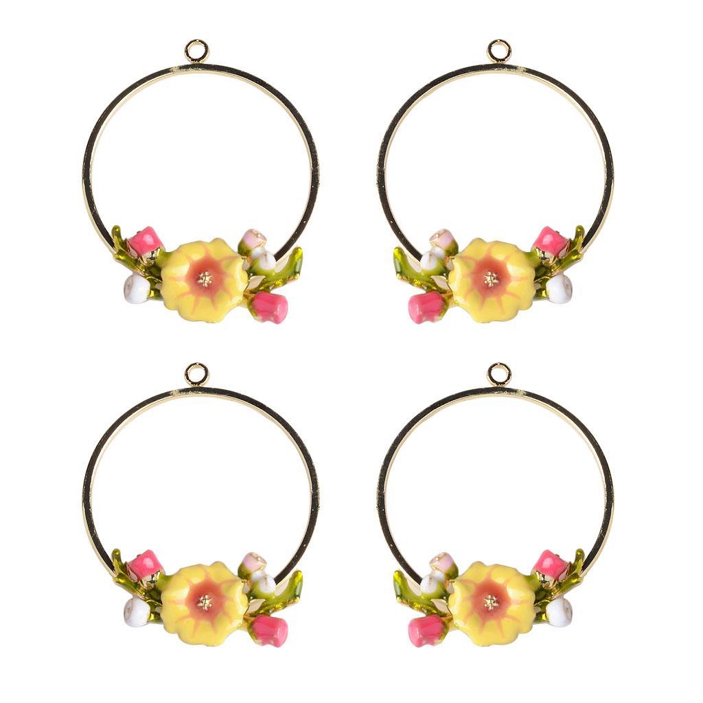 4 Pcs Gold Alloy Enamel Flower Charms Pendants DIY Jewelry Making Findings