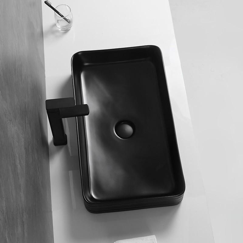Chậu sứ lavabo để bàn hình chữ nhật, màu đen sang trọng