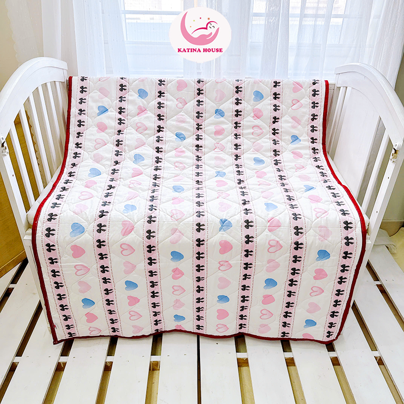 Mền cho bé đi học Katina House, 1mx1m5 vải cotton mềm mát, thấm hút tốt, nhiều họa tiết đáng yêu