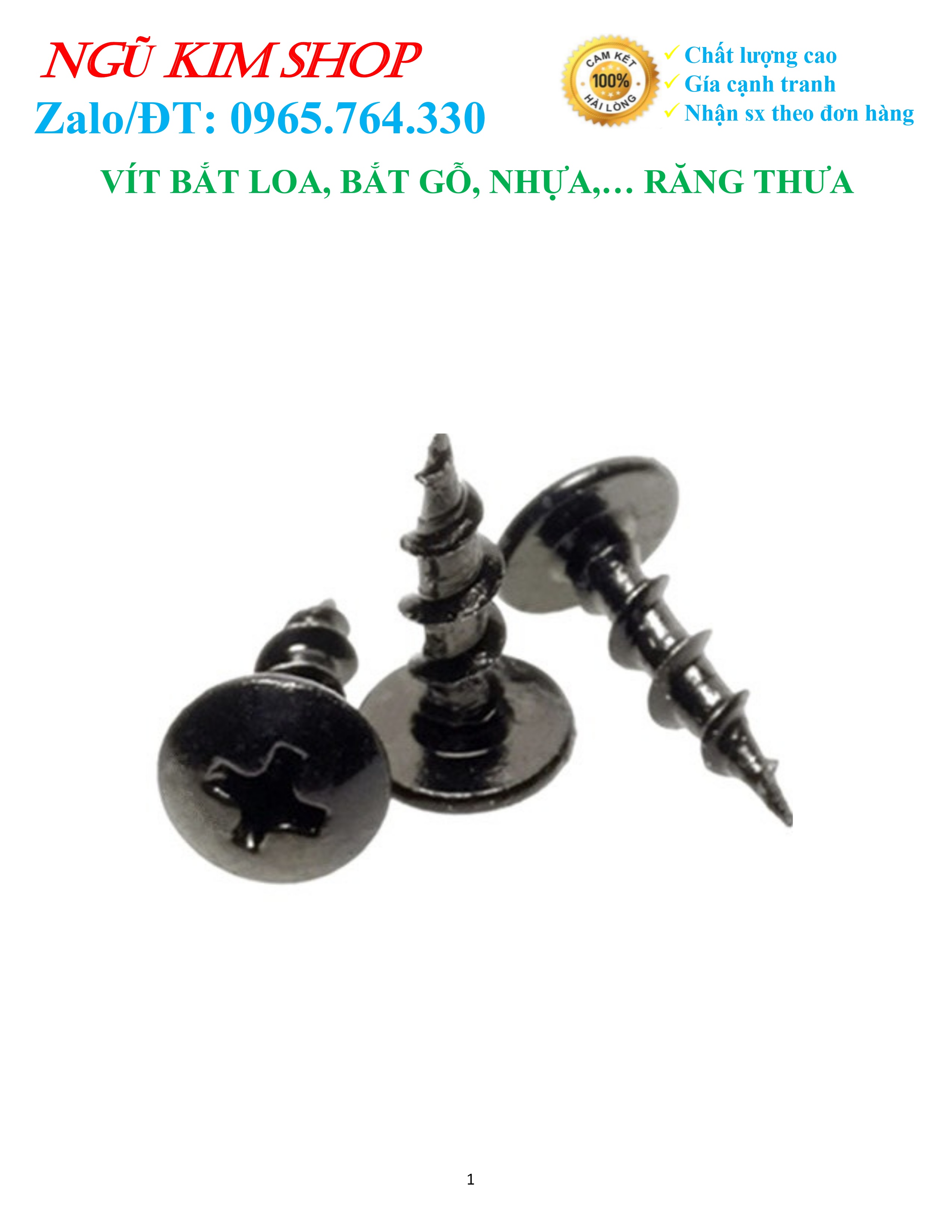 VÍT BẮT LOA M4 x L RĂNG THƯA MẠ ĐEN