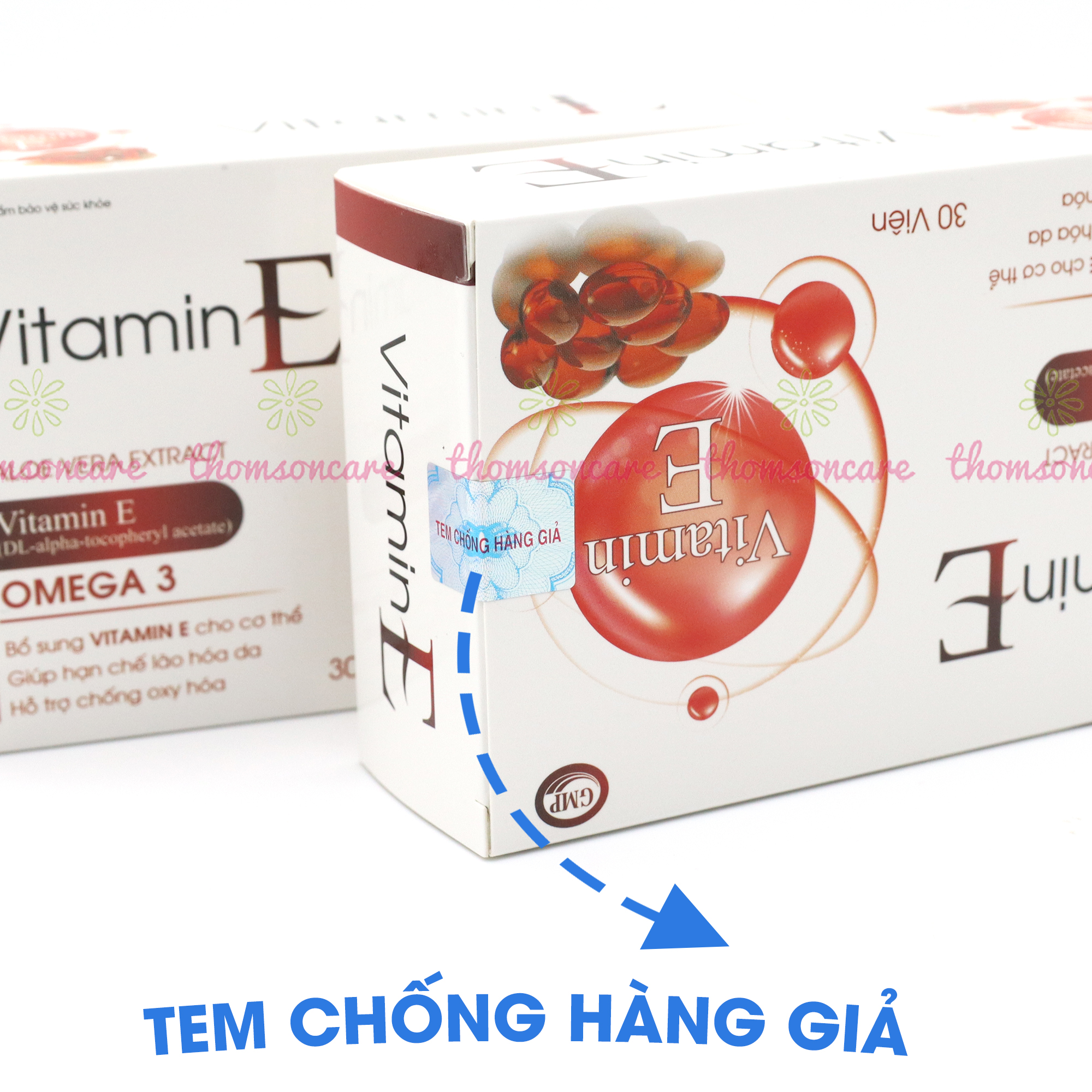 Viên uống Vitamin E đỏ thêm Omega 3, Hộp 30 viên - Bổ sung Vitamin E , chống oxy hóa giúp đẹp da, da sáng đẹp - Thomsoncare