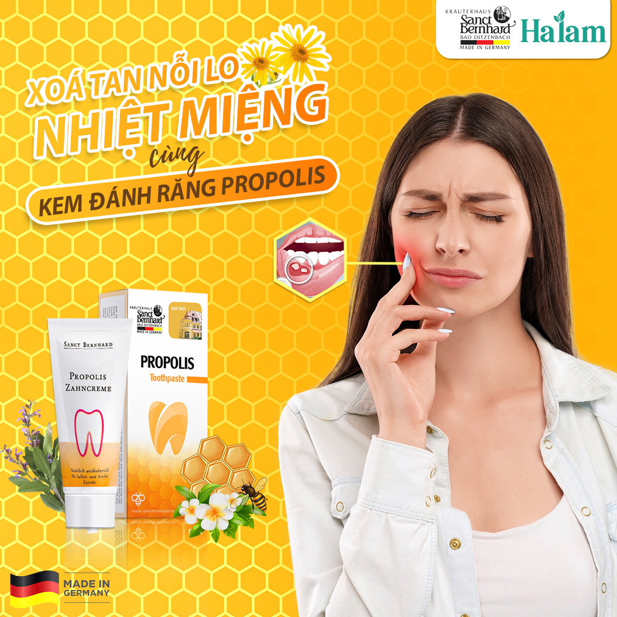 Kem đánh răng Propolis Zahncreme giúp chống viêm, kháng khuẩn, làm sạch răng miệng và mang lại hơi thở thơm mát, phòng ngừa sâu răng