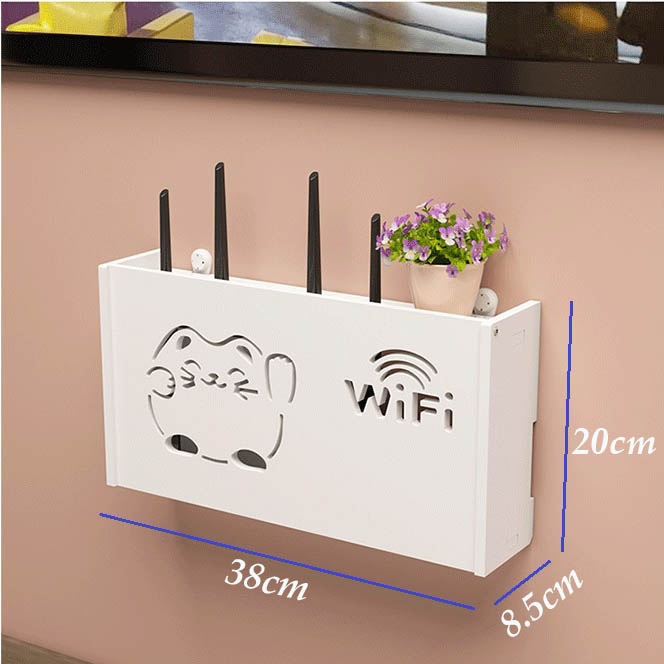 Kệ treo tường, kệ trang trí không cần khoan, đặt wifi, máy chiếu, điện thoại, remote, chất liệu gỗ pitech, màu trắng - a18