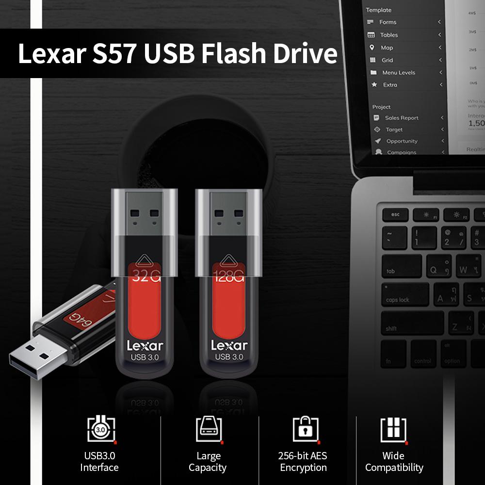 Ổ đĩa flash USB USB 3.0 Nắp trượt bảo vệ 256-bit AES Lexar S57