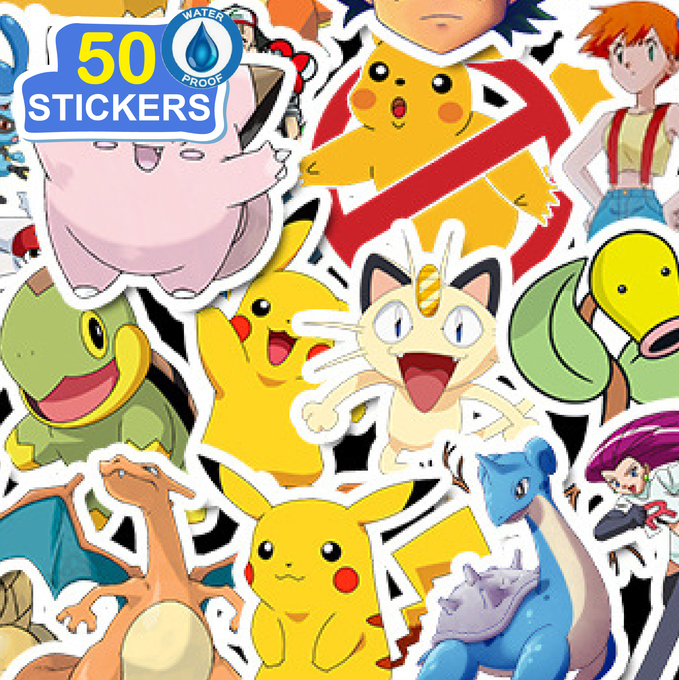 50 Stickers hoạt hình Pokemon hình dán dễ thương trang trí laptop, điện thoại, ipad, cốc nước, sổ tay, vali du lịch, scooter, ván trược - Chống thấm nước - FiDi