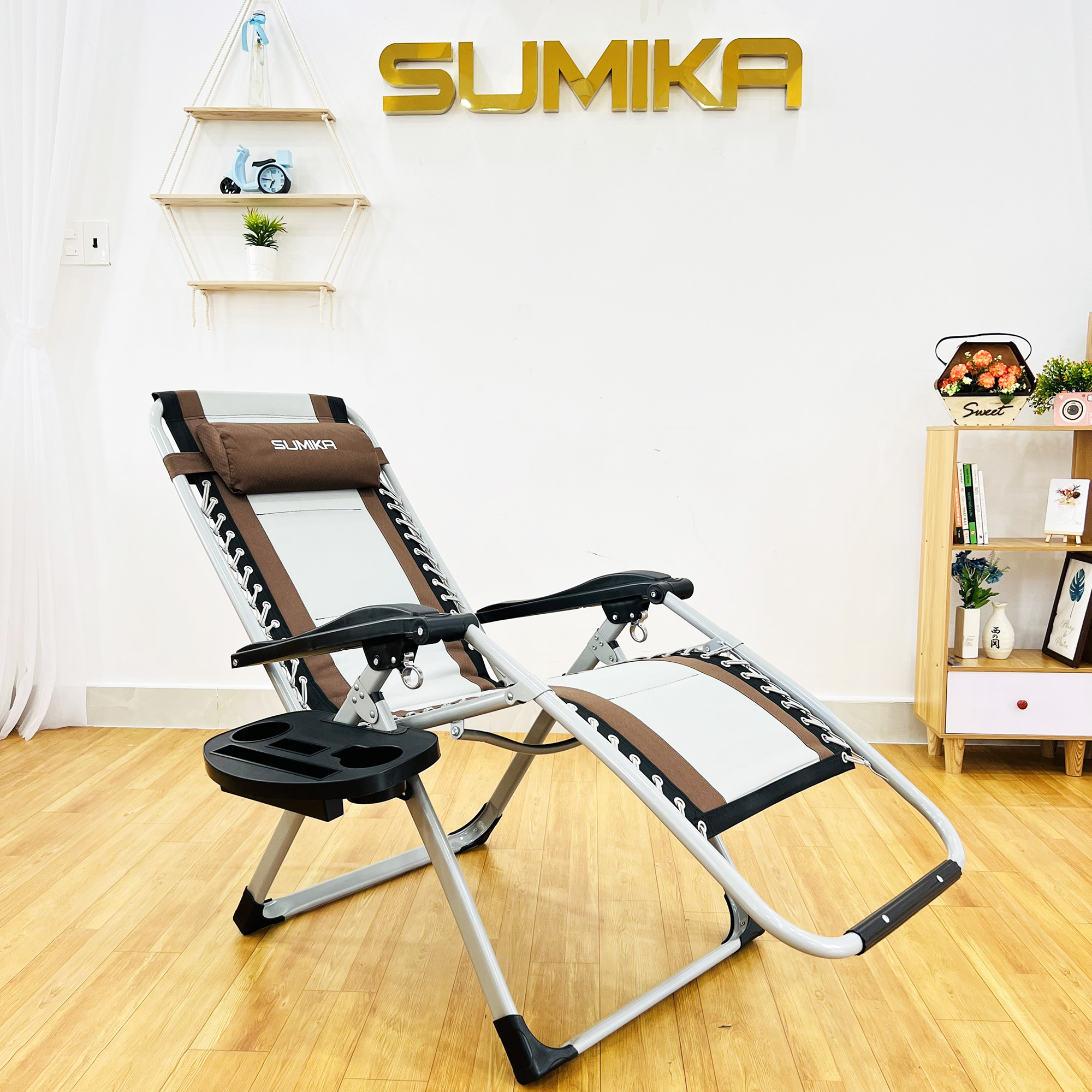 Ghế xếp thư giãn SUMIKA 139 -  khóa bằng kim loại, vải lưới Textilene thoáng khí kèm nệm, tải trọng 300kg