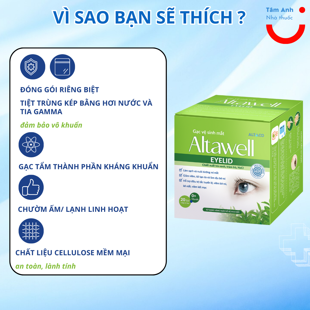 Gạc mắt Altawell lau mắt, vệ sinh - Altawell Eyelid Cleansing Wipes