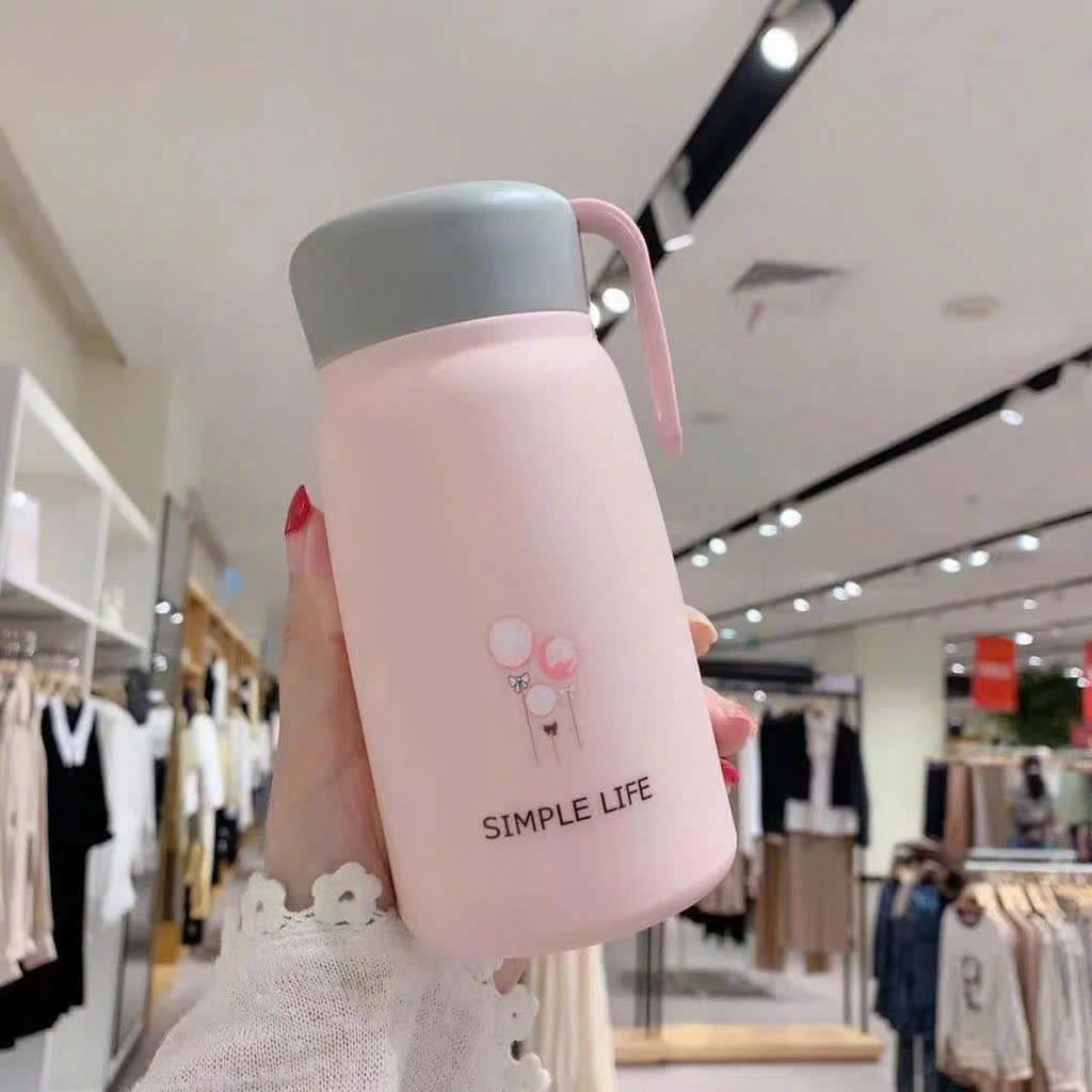 Ly Giữ Nhiệt Bình giữ nhiệt 350ml lõi thủy tinh bọc nhựa lúa mạch cách nhiệt 15x7cm