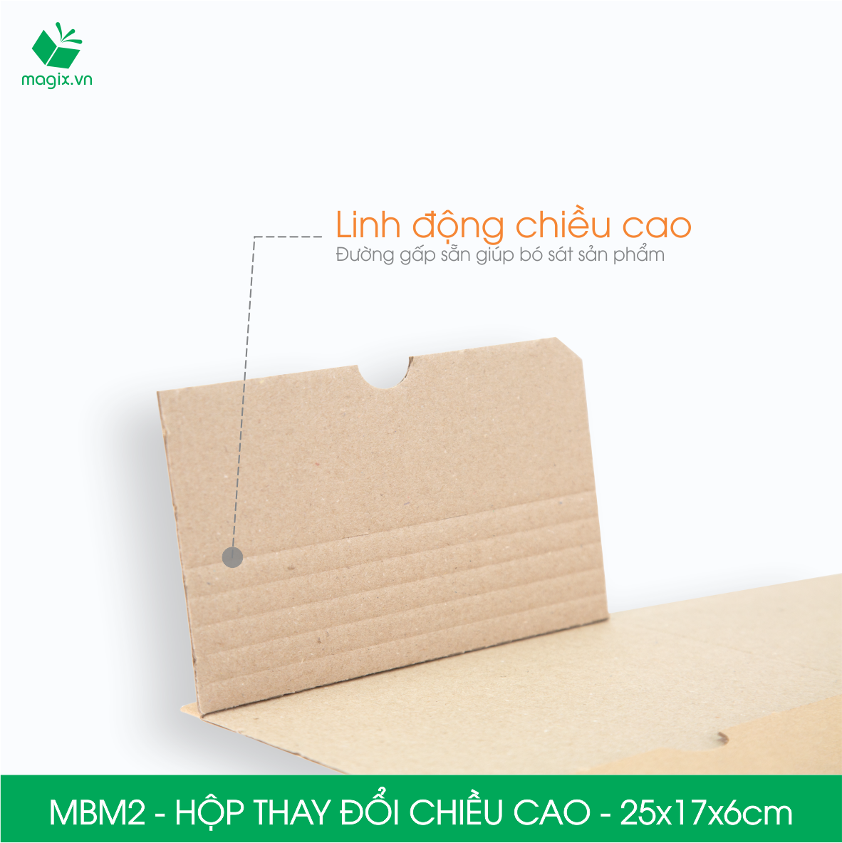 MBM2 - 25x17x6cm - Combo 20 Hộp carton thay đổi chiều cao - Thùng carton đóng hàng