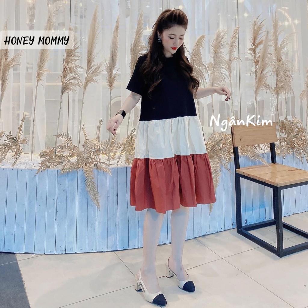 Váy Bầu Thun Cotton Dáng Suông Xòe Váy Bầu Hè Tay Ngắn Vải Thun Mát HD2817 Honey Mommy