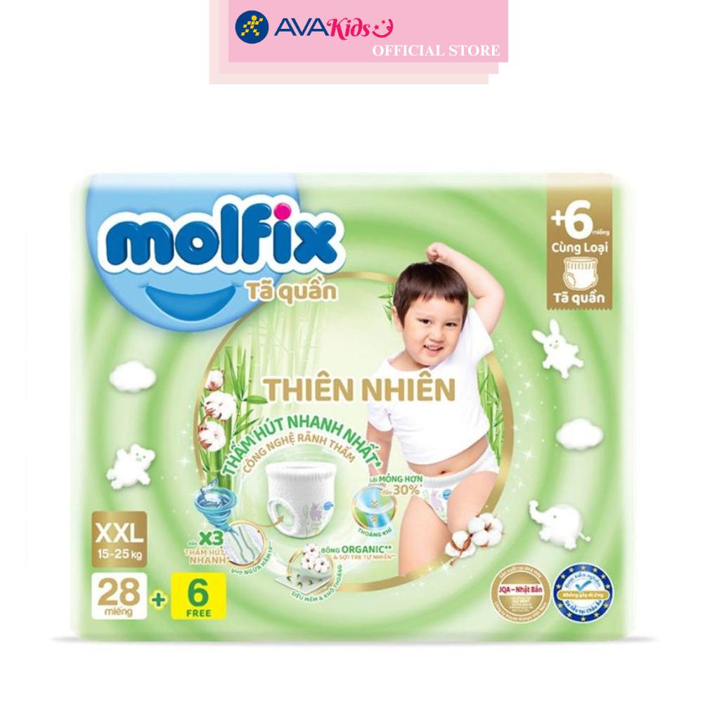Tã quần Molfix thiên nhiên size XXL 28 + 6 miếng (15 - 25kg)