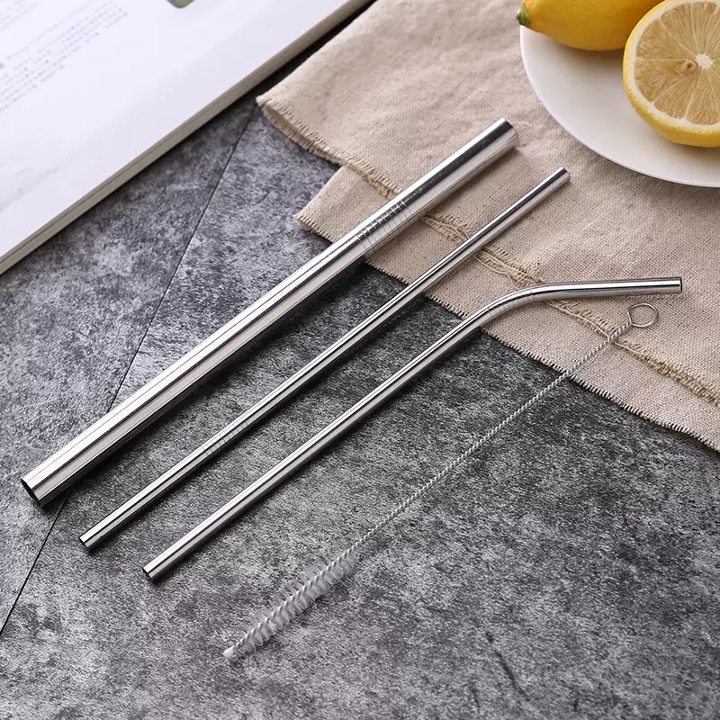 Bộ 3 ống hút inox (ống hút thép)  – kèm theo cọ rửa (có ống hút trà sữa).