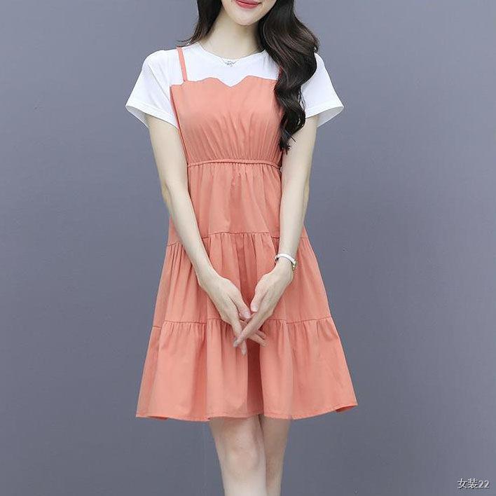 váy bầu mùa hè cho người béo plus size 200 kg áo ngắn tay búp bê váy trễ thai