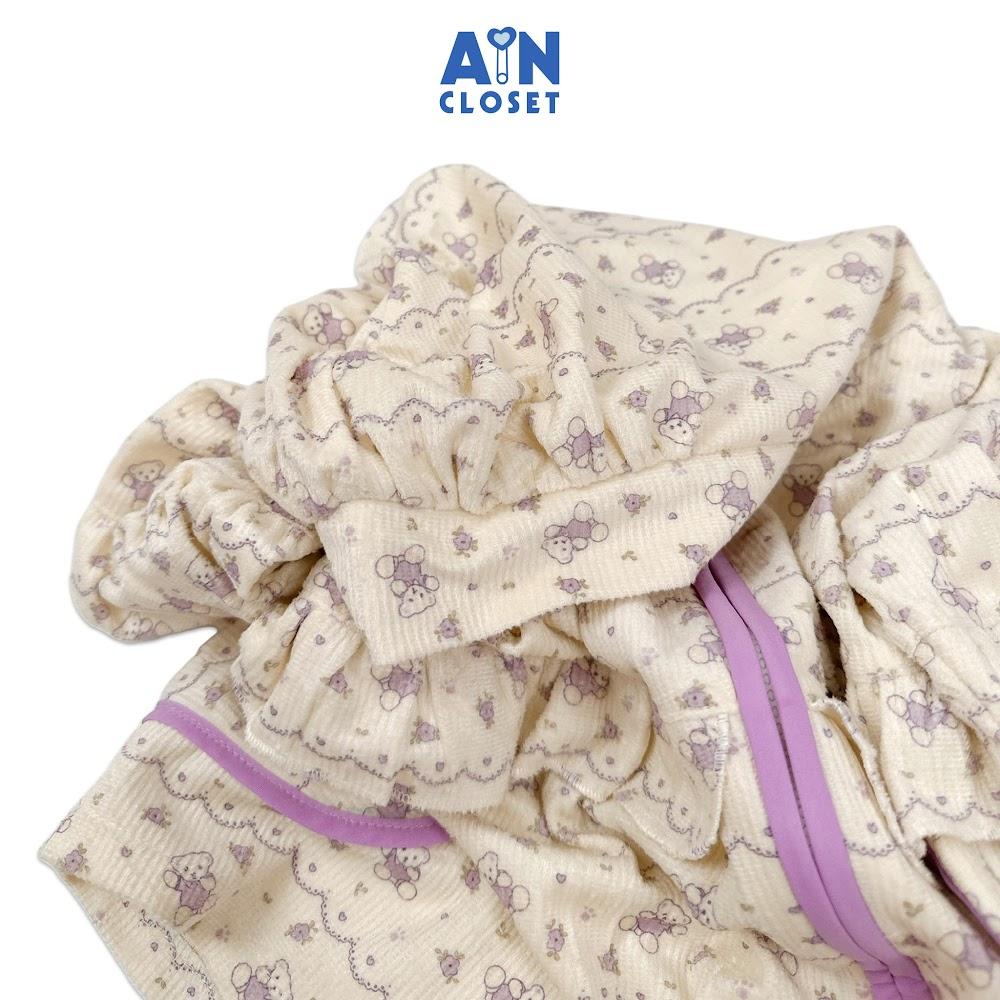 Áo Khoác có nón bé gái hoạ tiết Gấu Tím Cotton Nhung - AICDBGKKVMWG - AIN Closet