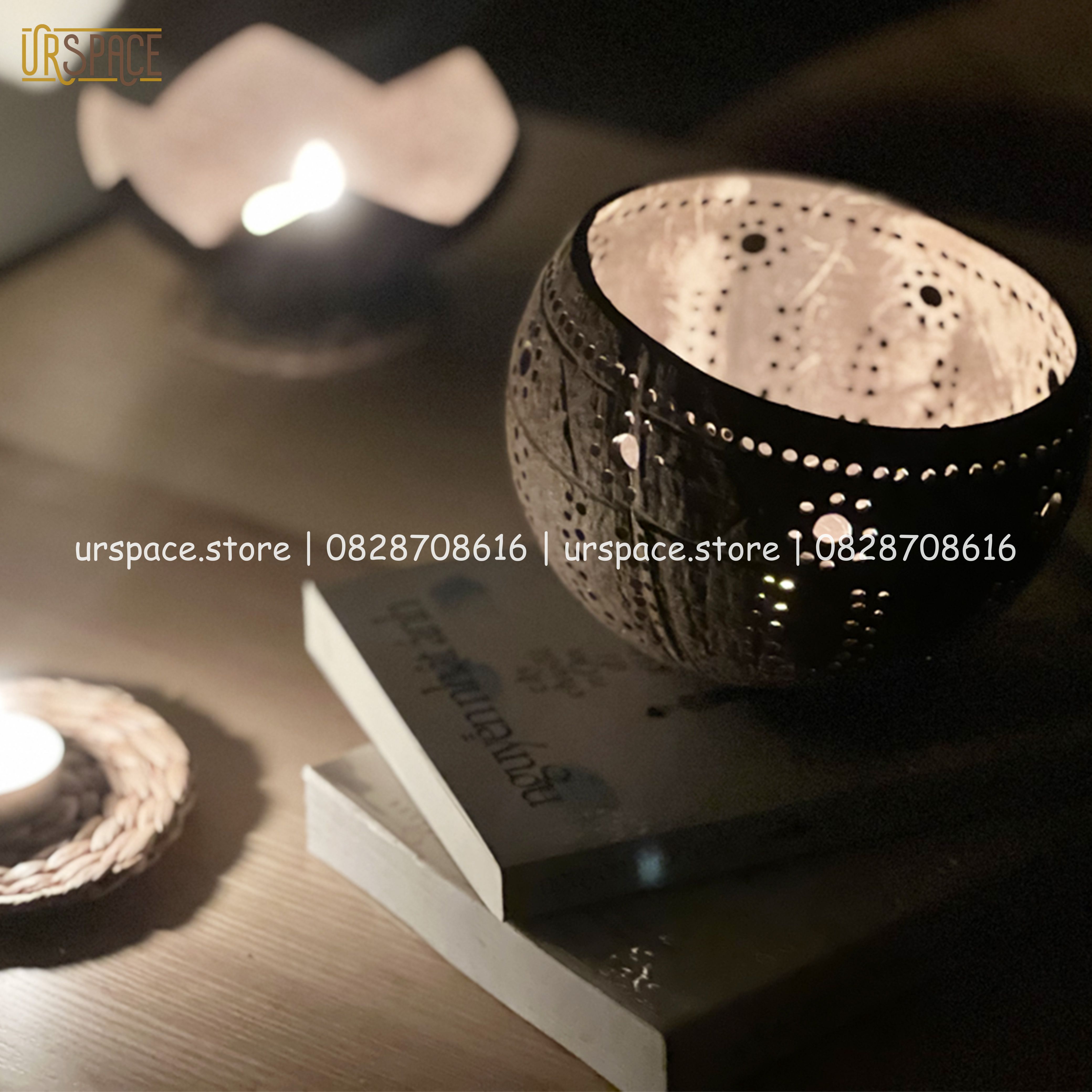 Đèn gáo dừa đèn Trung thu, đèn Hallowen, đèn trang trí spa kèm nến/ Coconut shell candle holder for home decor