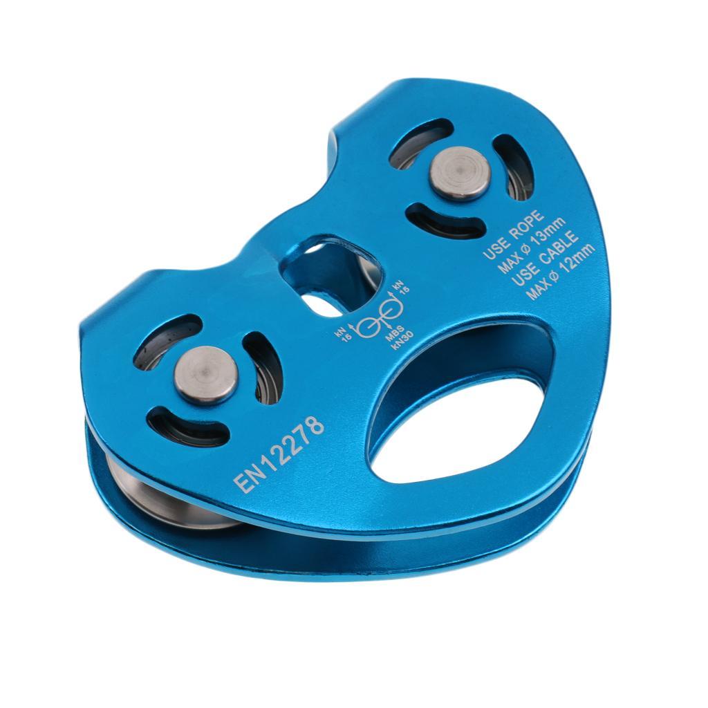 30KN Climbing Pulley General Purpose Aluminum Rope Pulley with Stainless Steel Ball Baearing Double Sheave for Rescue/Aloft Work/Rappelling