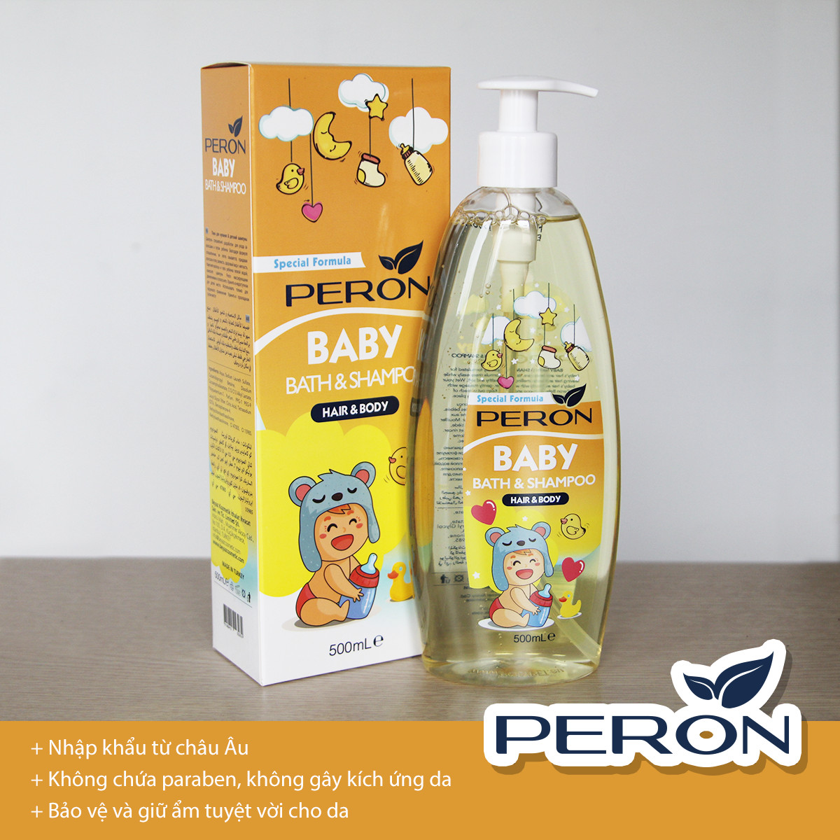 Sữa Tắm Gội Ngừa Rôm Sảy, Mụn Sữa - Peron Baby - Sữa Tắm Không Chứa Paraben, An Toàn Cho Trẻ Sơ Sinh