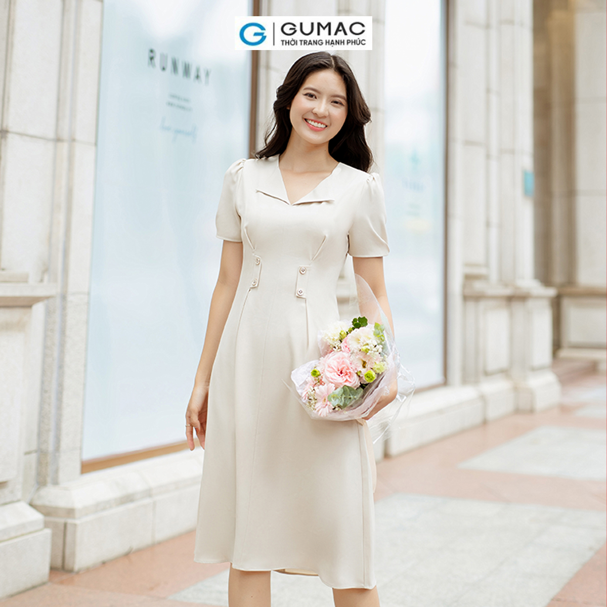 Đầm xếp ly eo phong cách thời thượng thời trang GUMAC DD06028