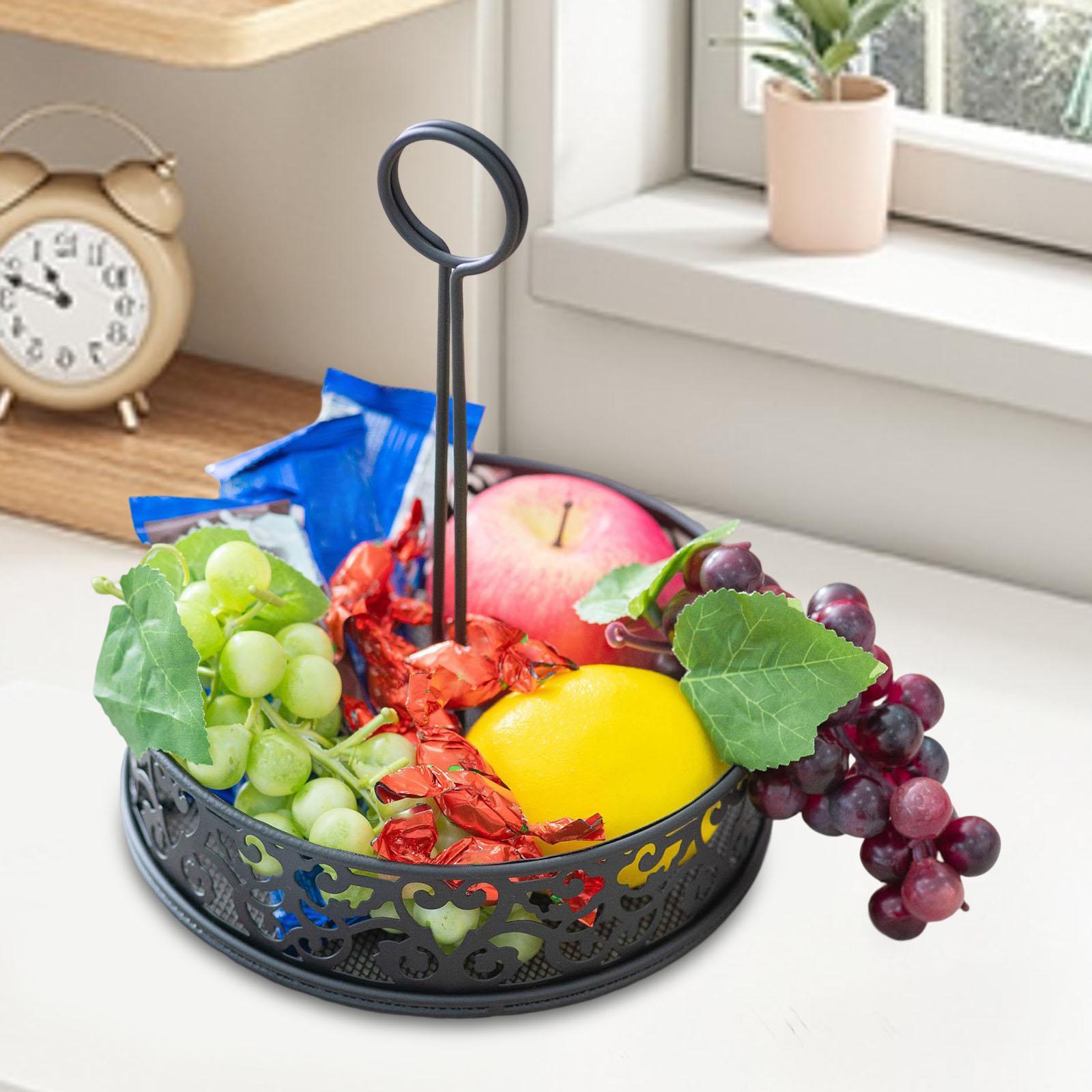 Fruit Basket with Handle Round Storage Tray for Kitchen Counter Dining Table