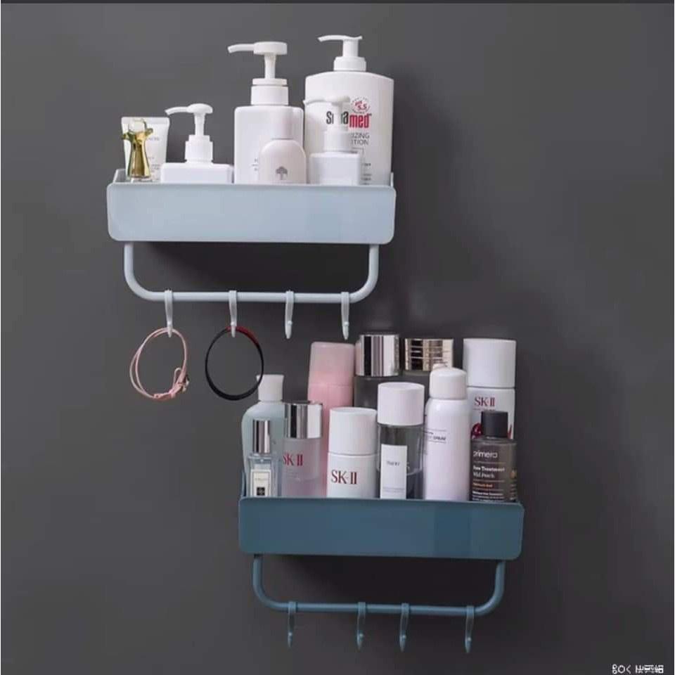 Kệ dán tường nhà bếp nhà tắm cao cấp 2 lớp kèm móc treo