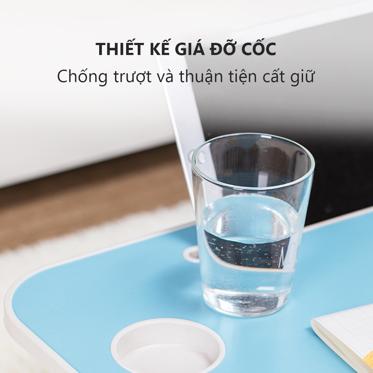 Bàn học sinh gấp gọn thông minh có khe máy tính bảng, khay để ly và tay cầm - chân bàn sơn tĩnh điện