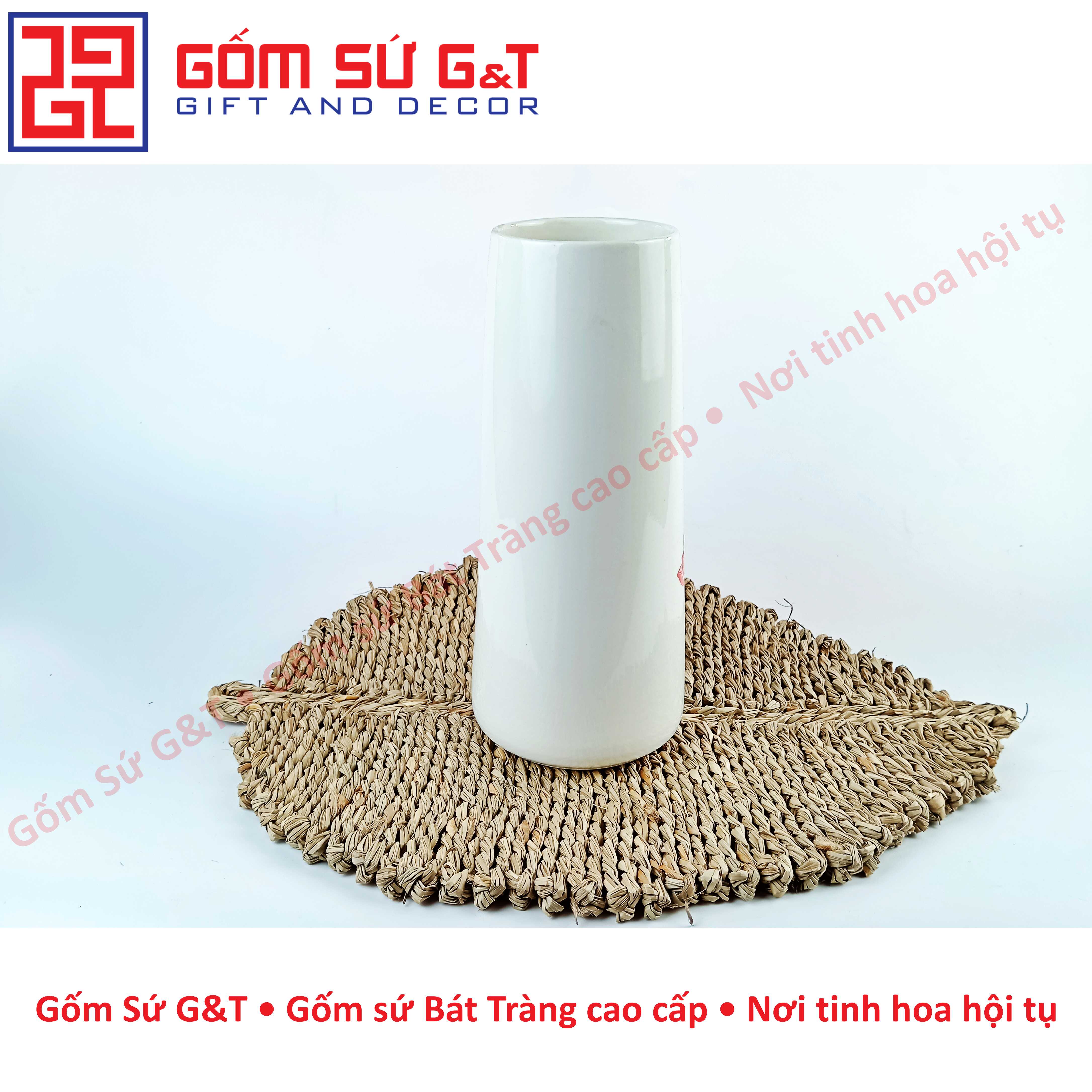 Lọ hoa dáng ống vẽ sen hạc Gốm Sứ G&amp;T