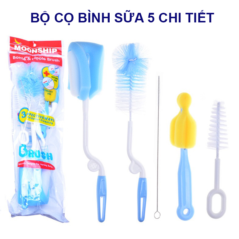 Bộ cọ bình sữa, Cọ rửa bình sữa 5 chi tiết xoay 360 độ siêu tiện lợi – SSS023