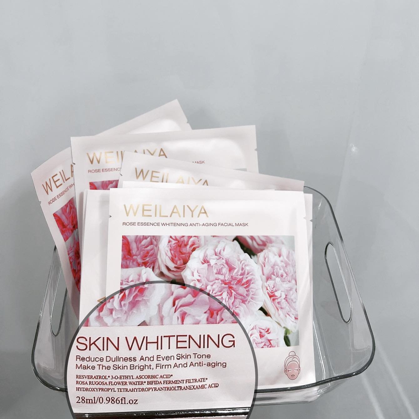 Mặt nạ trắng da hồng vạn cánh Weilaiya - Weilaiya Rose Essence Whitening Anti-aging Facial Mask - 5 miếng 