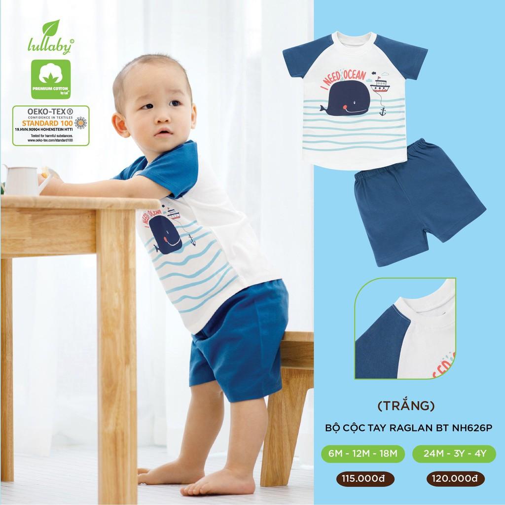 Bộ cộc tay raglan bé trai Lullaby NH626P, bộ quần áo cotton mềm mịn cao cấp