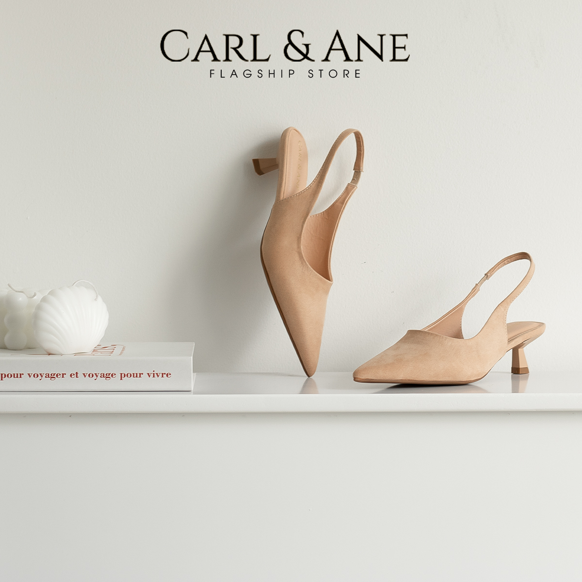 Carl &amp; Ane - Giày cao gót nữ dáng Slingback mũi nhọn phong cách thanh lịch cao 5cm - CL036