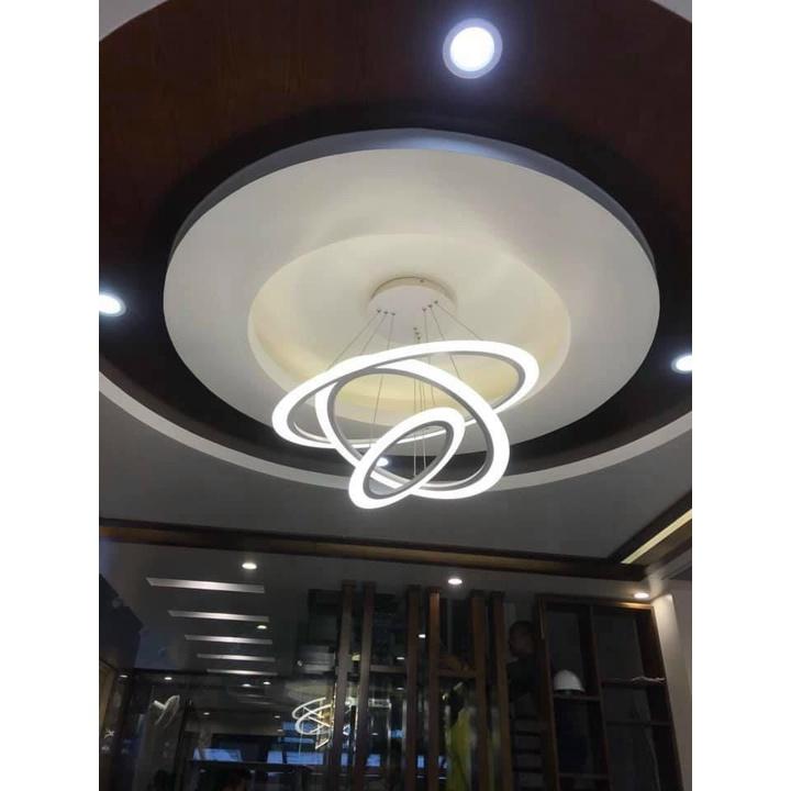 Đèn Decor Thả Trần 3 Vòng To Trang Trí Phòng Khách,Bếp Ăn,Phòng Ngủ Cao Cấp,Có Đèn Led 3 Màu Ánh Sáng,G4