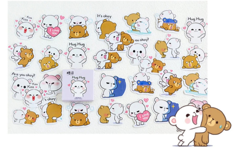 Hộp 45 Miếng Dán Sticker Hình Gấu Trang Trí Siêu Đáng Yêu