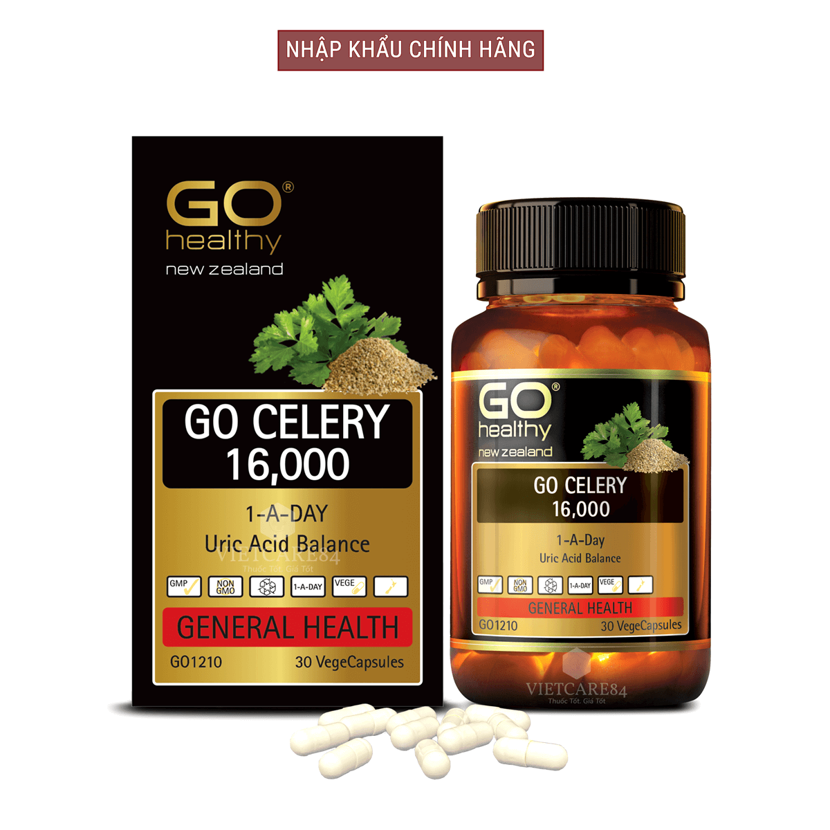 Bộ sản phẩm giúp hạn chế tổn thương xương sụn khớp cho người bị gut: Viên gout New Zealand GO CELERY 16000mg và viên uống bổ xương khớp New Zealand GO GLUCOSAMINE 1-A-DAY 1500mg