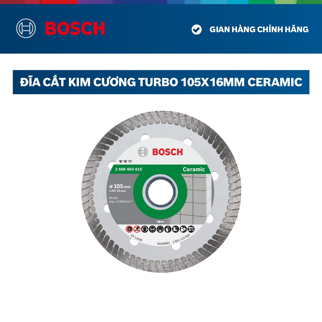 Đĩa cắt kim cương Bosch Turbo 105x16mm ceramic