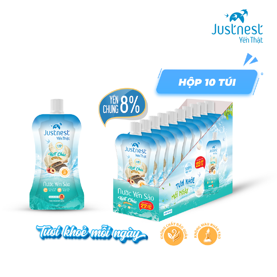 Hộp 10 túi Nước Yến Thật Justnest 8% (10 túi x 160ml)