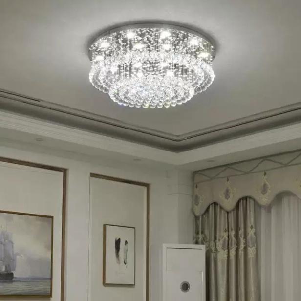 Đèn mâm Ca Sỹ Pha Lê ốp trần M9153 - KT 600x600x350mm, đèn chùm pha lê,